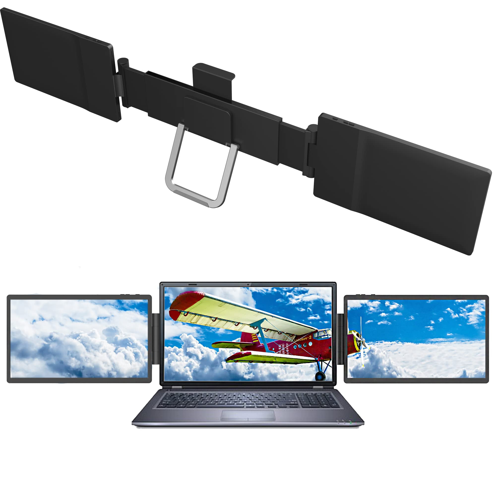 12'' Triple Portable Monitor Laptop Monitor Extender Dual Screen FHD