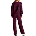 thumbnail image 4 of Hogleaql Womens Sweatsuit 2 Piece Set Long Sleeve Lounge Drawstring Sweatshirt Wide Leg Athletic Pants Solid Color Loose Outfits Fashion Fall Winter Matching Sets with Pockets 2025 Wine 4XL, 4 of 4