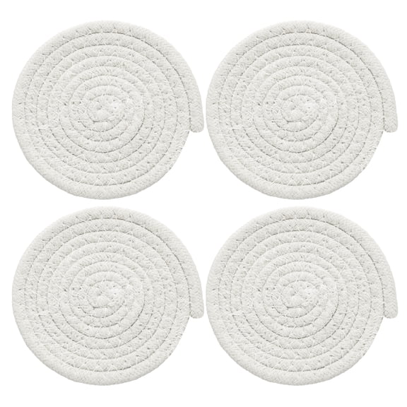4 Pcs Round Braided Placemats, 4.3" Woven Placemats Kitchen Table Place Mats for Farmhouse Decor(White)