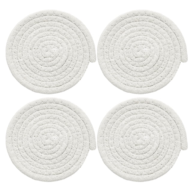 4 Pcs Manteles Individuales Redondos Trenzados, Manteles Tejidos de 4.3" para Decoración de Cocina (Blanco)