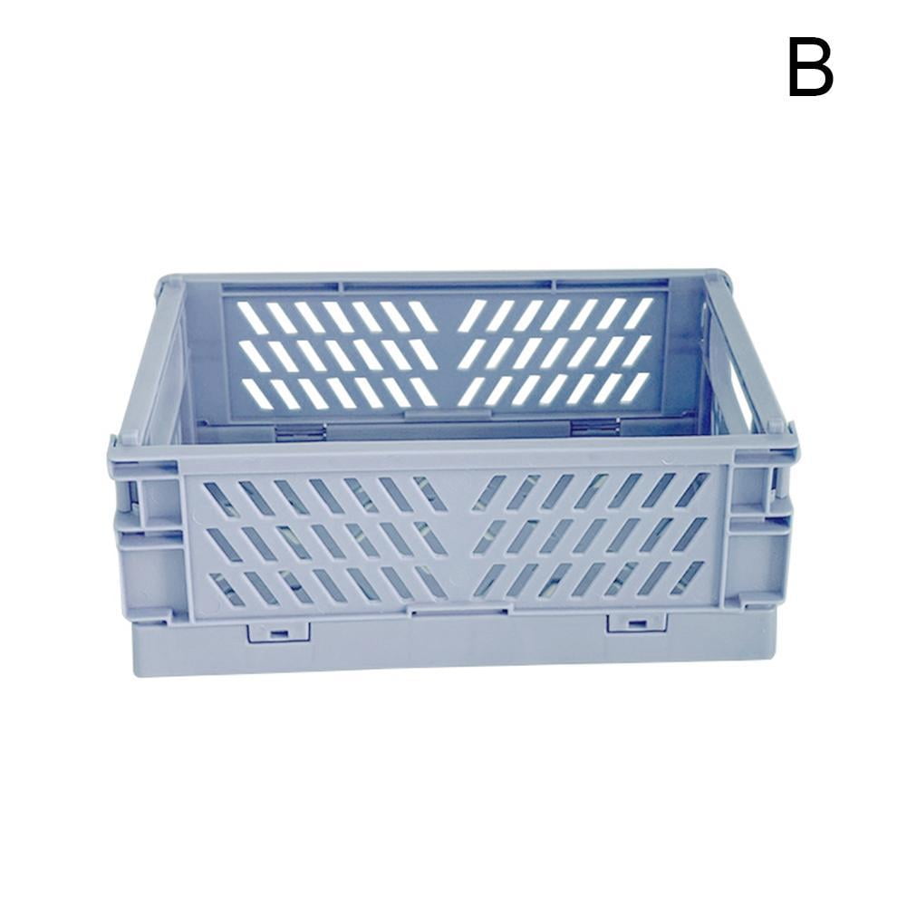 Collapsible Crate Plastic Folding Storage Box Basket Utility Desktop Containers 