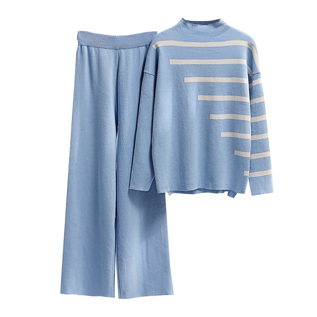 Yuyuzo Womens Ribble Knit 2 Piece Sets Long Sleeve Turtleneck Pullover Sweaters with Straight Leg Pants Suits