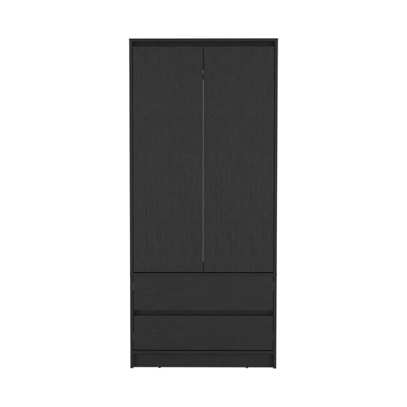 Miekor Furniture Austin 2 Drawers Armoire, Double Door, Hanging Rod -Black BS7361