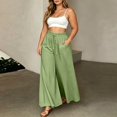 thumbnail image 2 of ibiyuan Women Textured Pleated Wide Leg Trousers, Elastic High Waist Flowy Loose Fit Pants Lightweight Casual Bottoms Resort Street Daily Outfit, 2 of 6