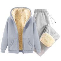 Dagugfen 2 Piece Sets for Men Skiwear Zip up Sweatshirts with Hood Drawstring Pants Thick Fleece Warm Comfy Winter Outfits