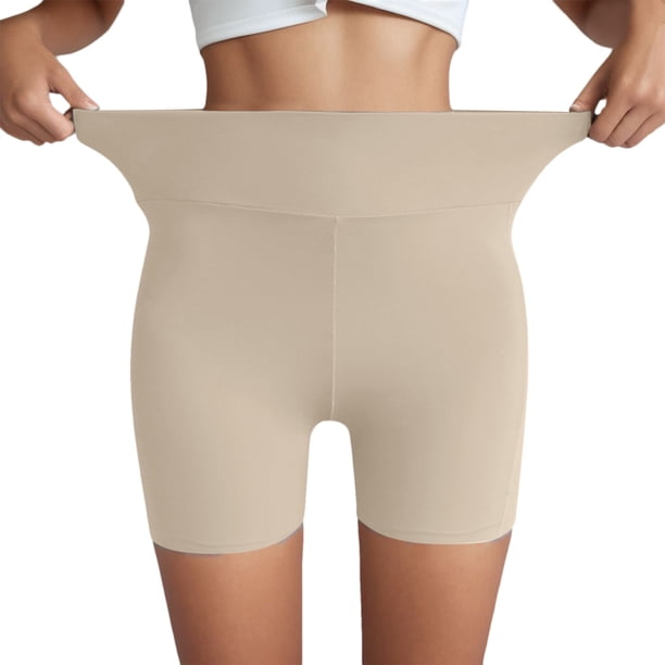 Gibobby Ropa interior mujer algodón Pantalones cortos seda hielo para mujer Leggings antivuelco con bolsillo lateral (Beige, 3XL)
