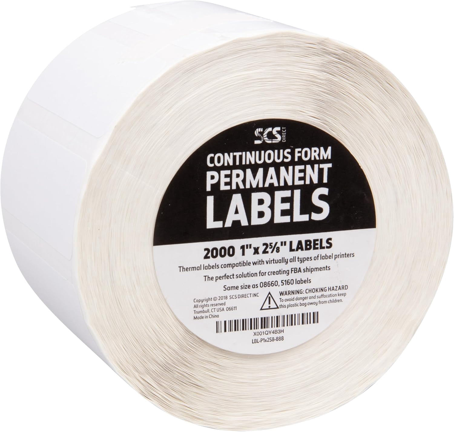Thermal Label Printer Roll - 10000 (1" X 2 5/8") Permanent Amazon FBA Labels (5 Rolls of 2000) - 100% Compatible with FBA and Zebra Printers