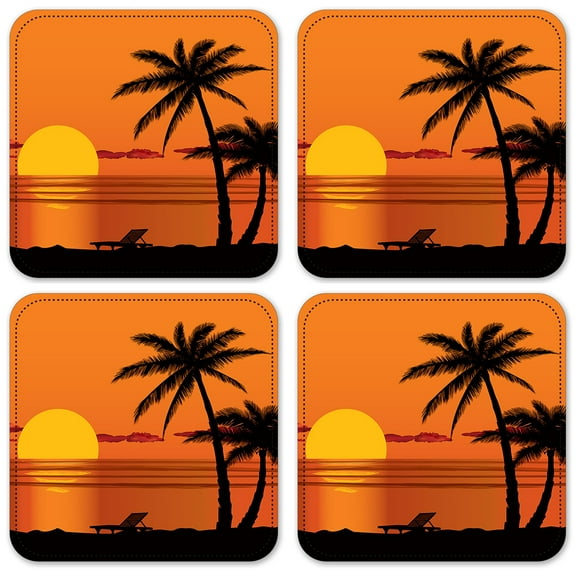 Vinyl Drink Coasters - Set of 4 - Beach Orange Sunset