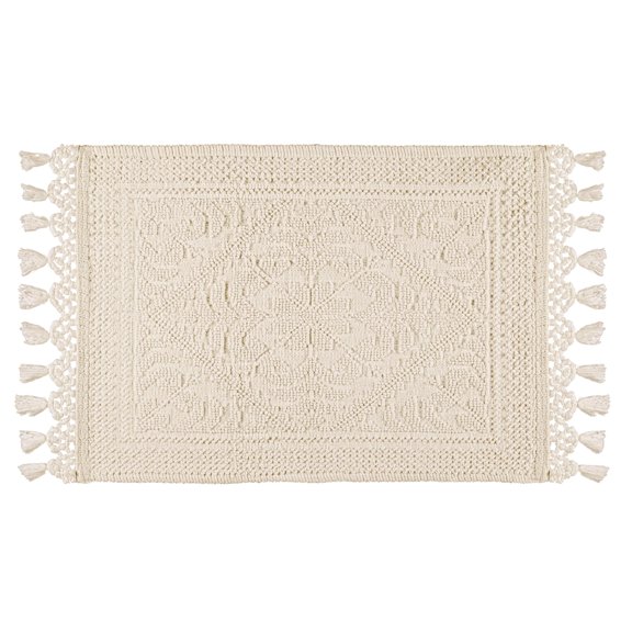 Savi Home Cotton Woven Jacquard Bathroom Rug – Non-Slip Thick Bath Mat 17"x30", Ivory