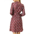 thumbnail image 4 of INSPIRE CHIC Women's Floral Dress Mock Neck Long Sleeve Tie Waist Knee Length Boho Dress XS Red, 4 of 9