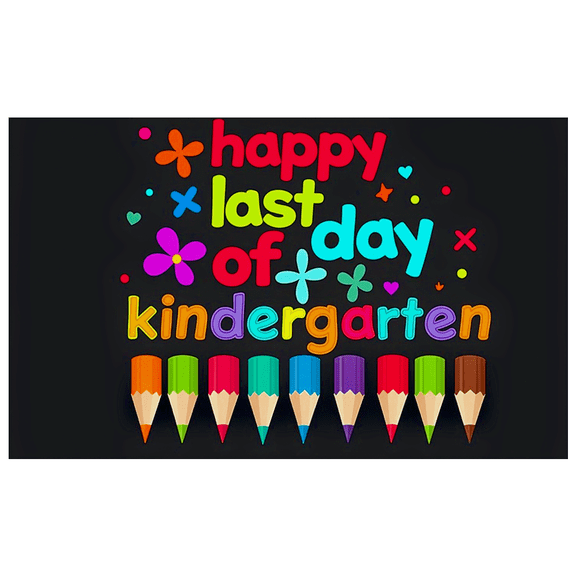 Colorful Happy Last Day of Kindergarten Banner Background Party Decorations Photography Props Backdrop for Kindergarten Graduation Celebrations School Events Photo Shoots Decorative Setups