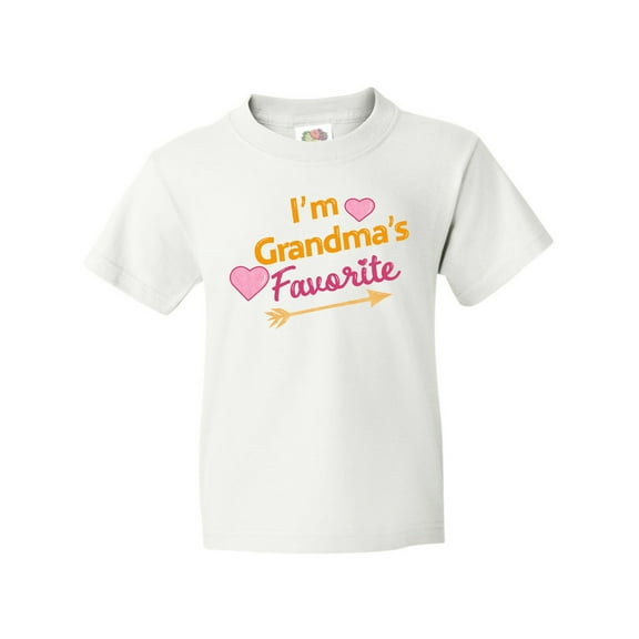 Inktastic I'm Grandma's Favorite with Arrow and Hearts in Pink Youth T-Shirt