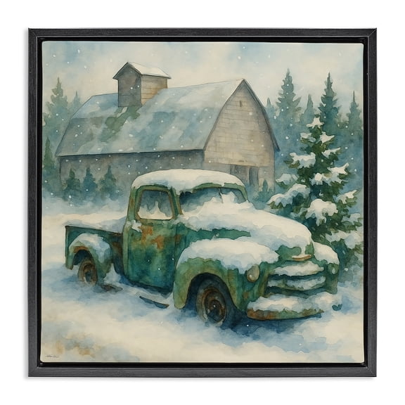 Stupell Industries Farmhouse Nostalgic Winter Farm Truck Black Floating Frame Canvas Art, 18 x 18, by Antony Smith