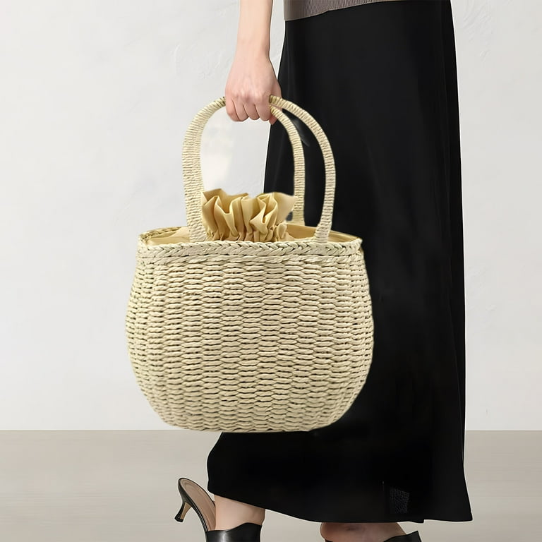 PGYONG Straw Bags for Women, Hand-woven Straw Small Hobo Bag Round