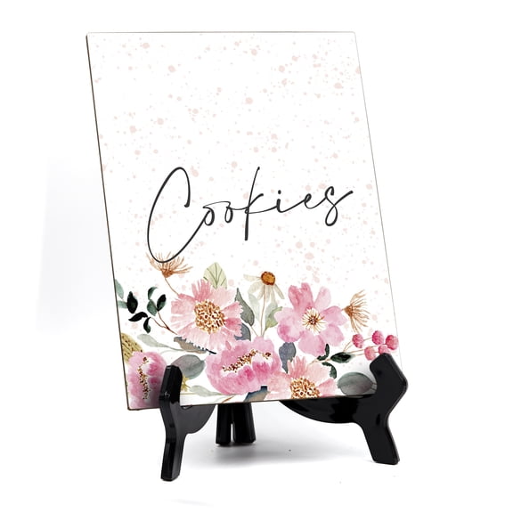Signs ByLITA Cookies Table Sign with Easel, Floral Watercolor Design (6" x 8")
