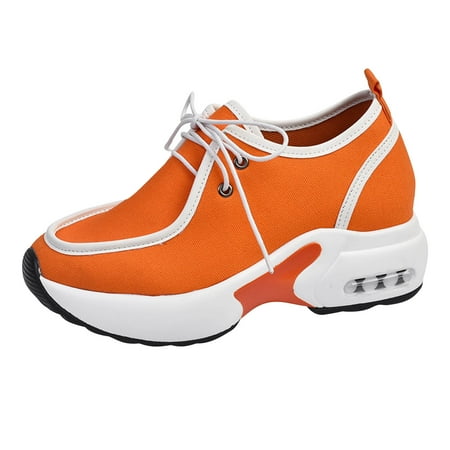 

Hinvhai Clearance Sport Shoes for Women able Outdoor Thick Sole Colorblock Lace-Up Deep Mouth Breathable Sneakers Orange 8.5(41)