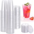 thumbnail image 2 of [100 Sets - 16 oz.] Clear Plastic Cups with Straw Slot Lid, PET Crystal Clear Disposable 16oz Plastic Cups with lids, 2 of 7