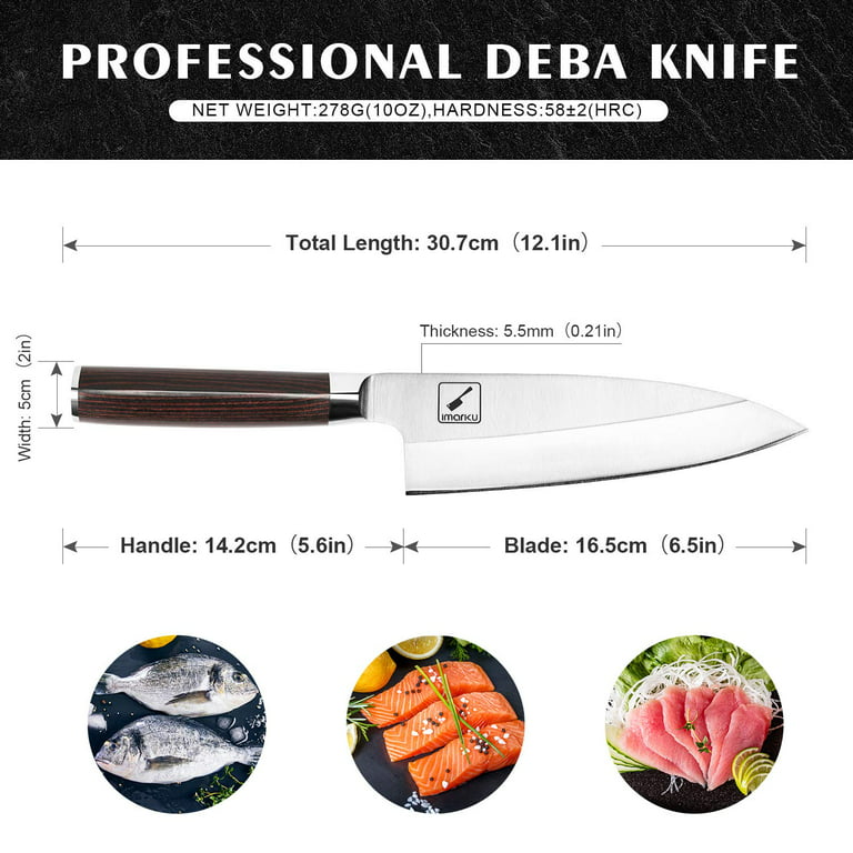 Sashimi Deba Knife Set Stainless Steel Wood Handle Sushi Filleting Slicing  Tuna