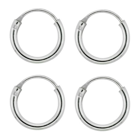2 Pairs Sterling Silver Teeny Endless Hoop Earrings for Cartilage Nose and Lips 5/16 inch