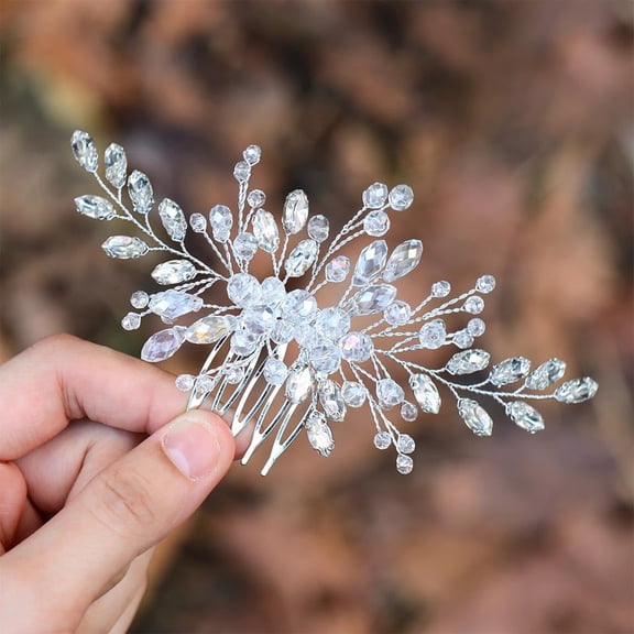 Bride Wedding Hair Comb Silver Rhinestone Bridal Hair Piece Crystal Hair Clip Hair Accessories for Women and Bridesmaid
