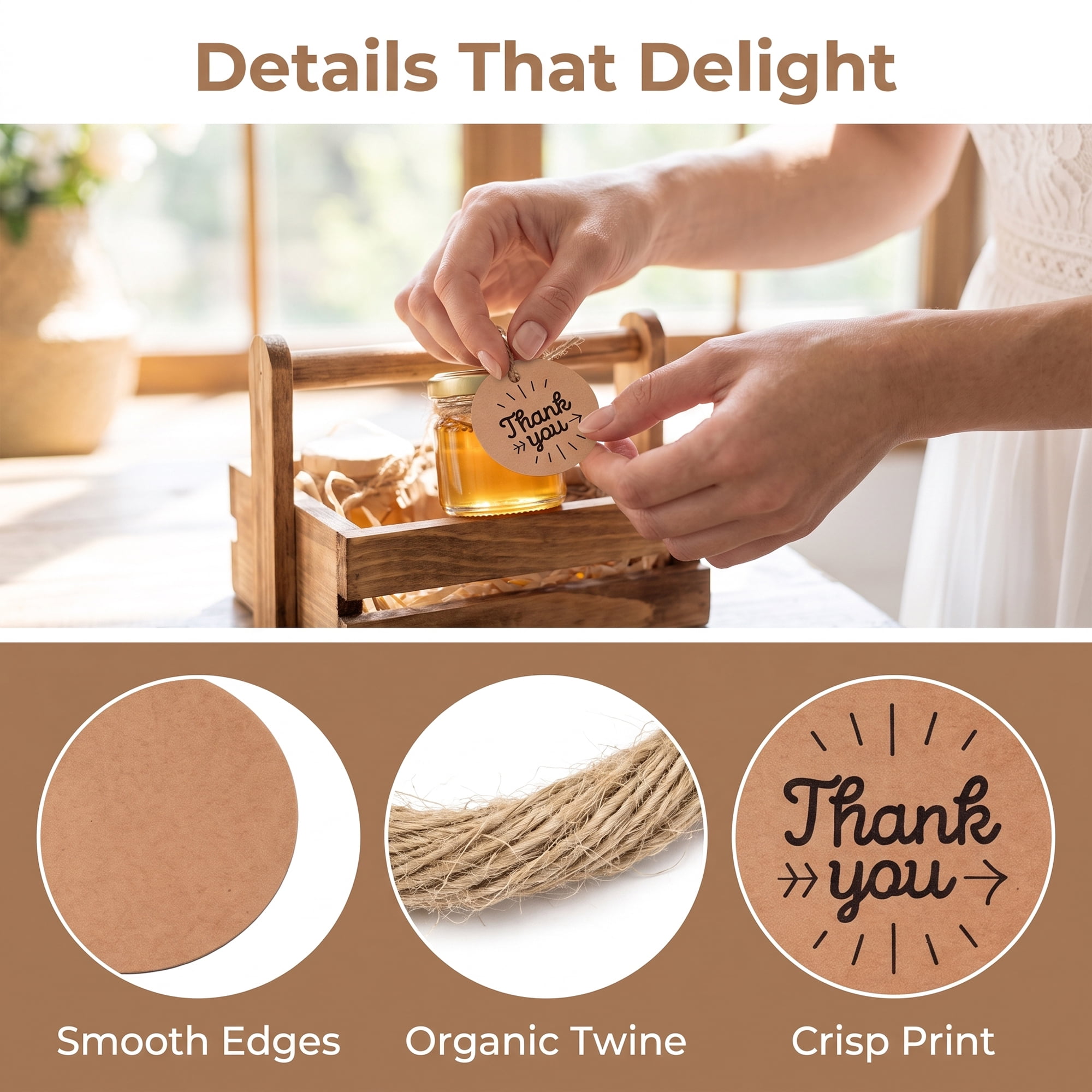 Unique Bargains Round Circle Gift Tags with Natural Twine 1.2" x 1.2" Line Patterns