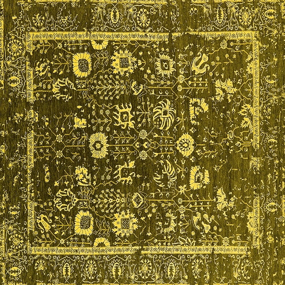 Ahgly Company Indoor Square Oriental Yellow Industrial Area Rugs, 8' Square