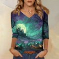 thumbnail image 2 of Trgacdwlo S-5XL Halloween Shirts for Women Spooky Season V Neck Womens Tops 3/4 Sleeve Fall Funny Pumpkin Graphic Tunic Tops for Women, 2 of 7