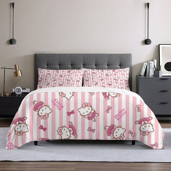 Hello Kitty Christmas Queen Comforter Set, 3pcs Bedding Sets Queen, All Season Lightweight Blanket Quilt 60x80 Inch