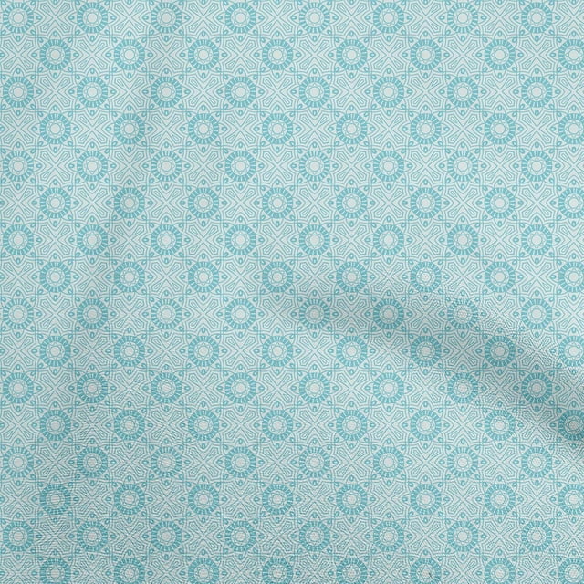 oneOone Polyester Spandex Arctic Blue Fabric Asian Tile Sewing Material Print Fabric By The Yard 56 Inch Wide
