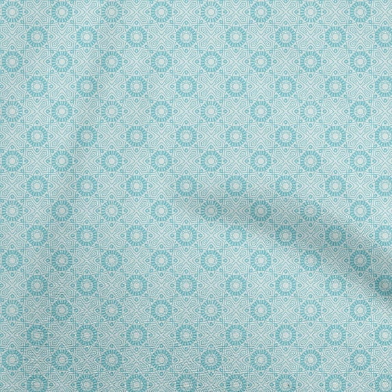 oneOone Cotton Poplin Twill Arctic Blue Fabric Asian Tile Sewing Material Print Fabric By The Yard 56 Inch Wide