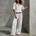 thumbnail image 4 of Cagogo Women Plus Size 2 Piece Set V Neck Short Sleeve Top Wide Leg Pants Casual Summer Boho Vacation Outfits Loose Matching Lounge Sets Tracksuits Travel Cruise Clothes, White 2XL, 4 of 7