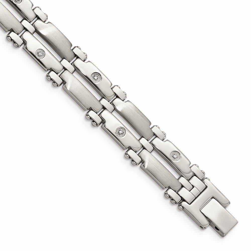 Stainless Steel Brushed & Polished With Real 14kt White Gold & Diamonds Chain ; for Adults and Teens; for Women and Men