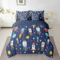 thumbnail image 2 of jejeloiu Watercolor Kawaii Rocket 7-Piece Twin Bedding Sets,Cartoon Stars Print Bedding Comforter Set For Boys Men Reversible, 2 of 8