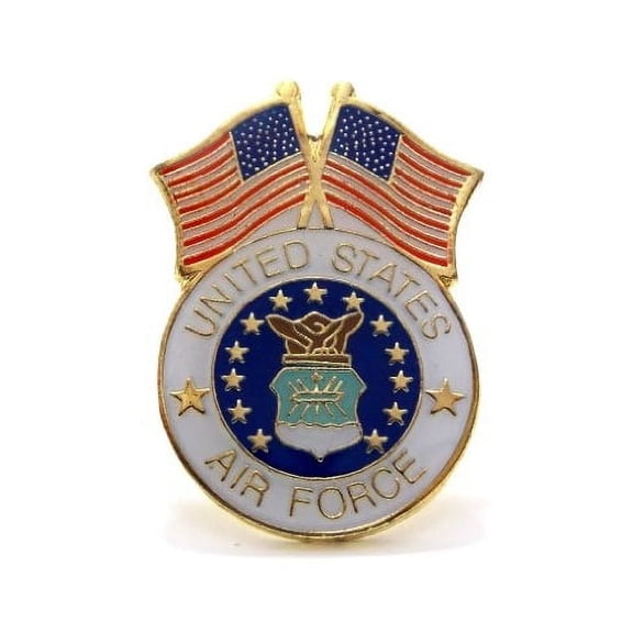 U.S. Air Force Insignia With 2 USA Flags Lapel Hat Pin PPM042