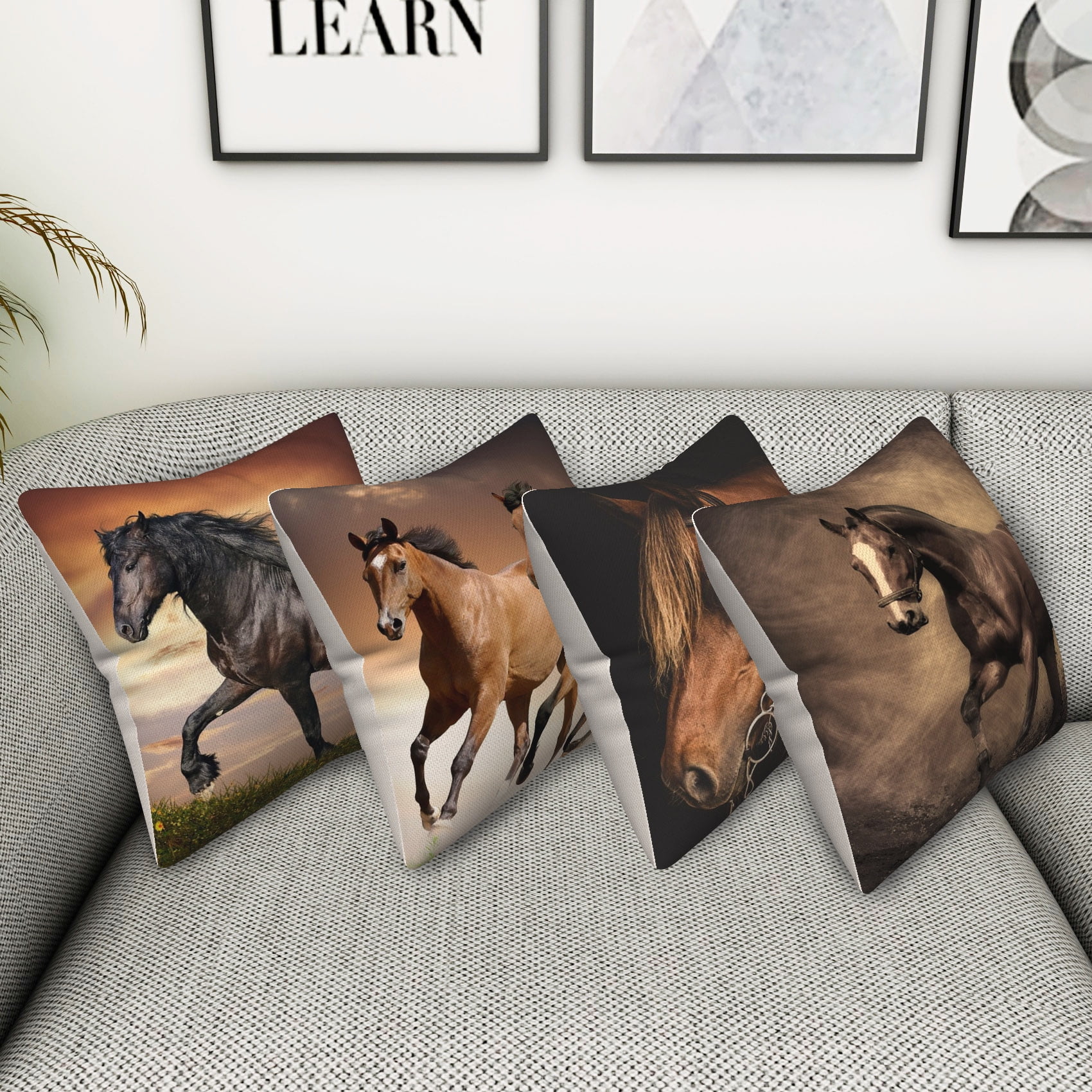 Pbobriich Farm Theme Throw Pillow Covers Set of 4,Animals Horse Linen Pillowcase for Living Room Bedroom Decor,20x20 Inch