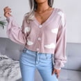 thumbnail image 2 of Cardigans pour Femmes Motif Nuage Blanc à Manches Longues Col en V pour l'Automne, 2 of 7