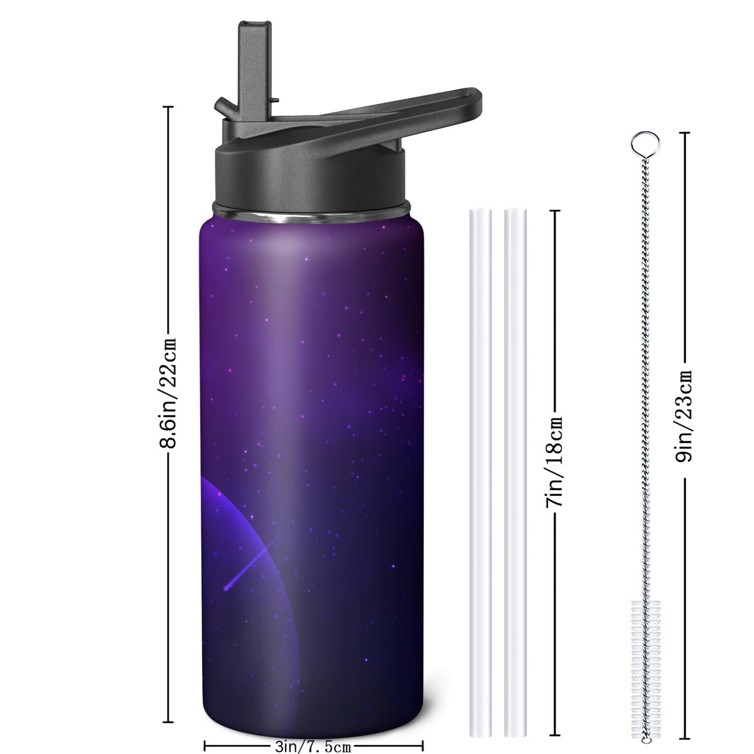 Galaxy Insulated Water Bottle with Straw & Cleaning Brush – 18oz | Leakproof, BPA-Free, 304 Stainless Steel, Wide Mouth, Travel Mug for Car, Gym, Office, Starry, Christmas Thanksgiving Gift
