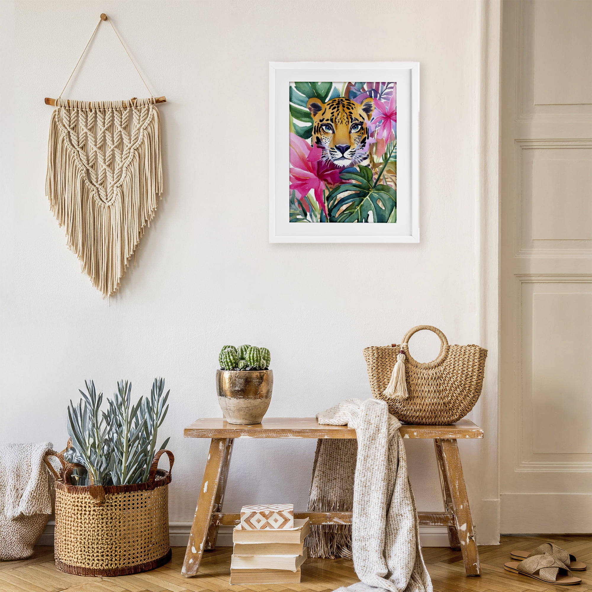 Stupell Industries Tropical Tiger Peeking White Framed Print Under Glass, design by Shelly Craig
