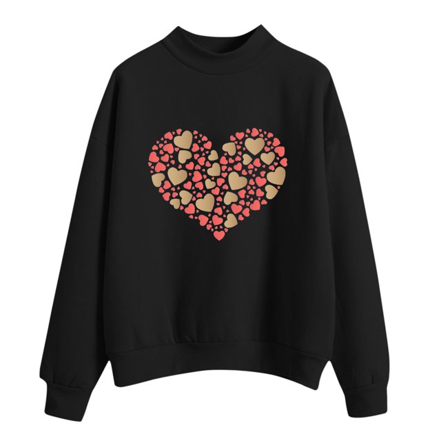 Gibobby Sudadera Mujer Moda Sudadera de manga larga con cuello redondo de otoño e invierno, sudadera con estampado de amor de Color sólido (Negro, XXL)