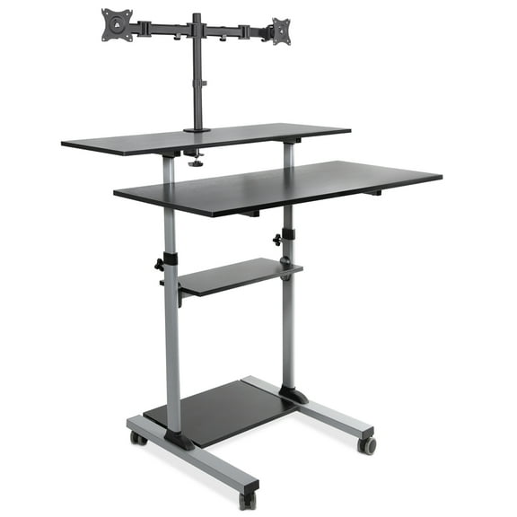 Mount-It! Extra Wide Mobile Standing Desk with Dual Monitor Mount,  Rolling Computer Workstation
