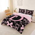 thumbnail image 3 of Manfei Ribbon Bow Knot D Personalized Initial Queen Duvet Cover Set,Black Pink Bow Tie Bedding,3 Pieces,No Comforter,Pink Reversible,Ultra Soft Home Decor, 3 of 6