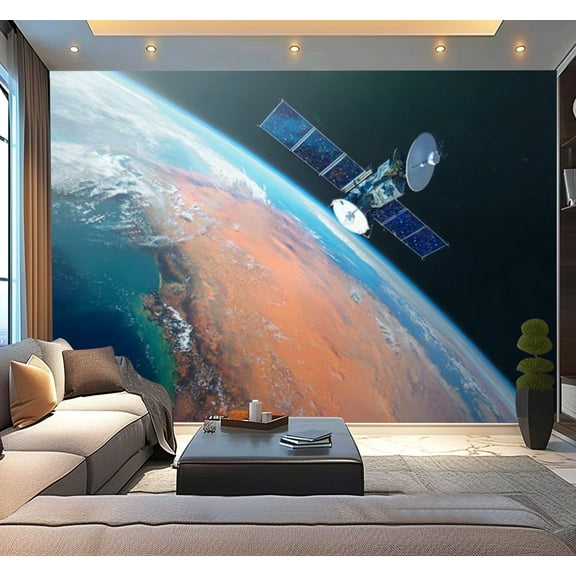 Peel and Stick Wallpaper Space communications satellite low orbit around Earth Elements Modern Art Wall Mural Decor Self Adhesive and Removable 100in x 144in