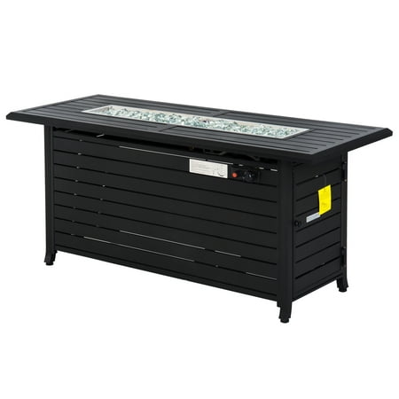 - Outsunny 57” Black Bronzed Aluminum Rectangular Patio Gas Fire Pit With Table Lid