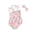 thumbnail image 2 of Gupgi Combinaisons une Pièce pour Bébé Fille Justaucorps Floraux Sans Manches Smocké avec Bandeau, 2 of 9