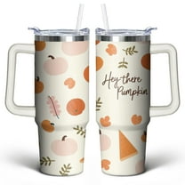 Pumpkin Leaves in Autumn 30 Oz Tumbler with Handle Lid and Straw, Stainless Steel Double Walled Vacuum Insulated Cup, Cute Birthday Gifts Tumbler for Women Men Friends