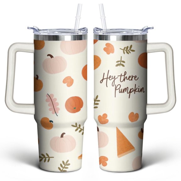 Pumpkin Leaves in Autumn 30 Oz Tumbler with Handle Lid and Straw, Stainless Steel Double Walled Vacuum Insulated Cup, Cute Birthday Gifts Tumbler for Women Men Friends
