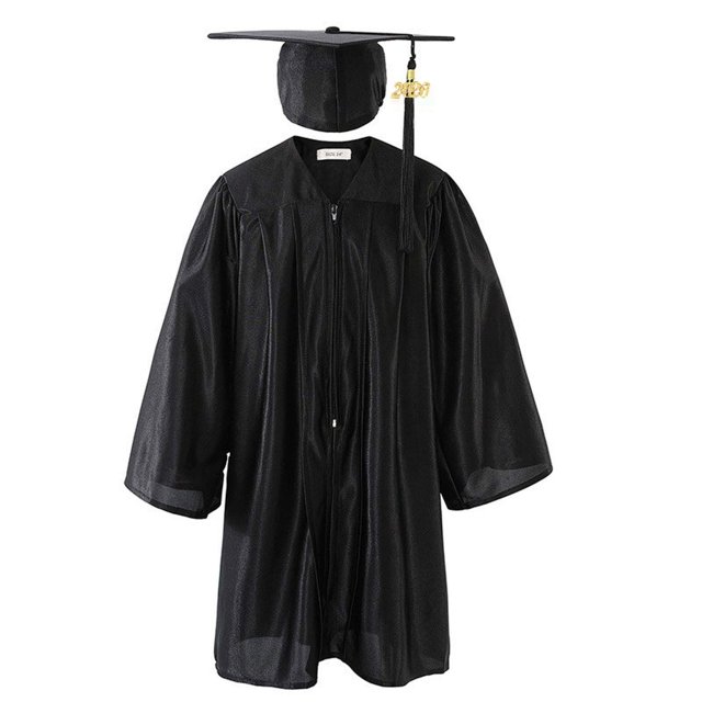 Odeerbi 3-12 Años Niños Niñas Vestido de Graduación Y Gorra de Color Sólido Brillante Vestido de Manga Larga de 2 Piezas Para La Ceremonia de Graduación