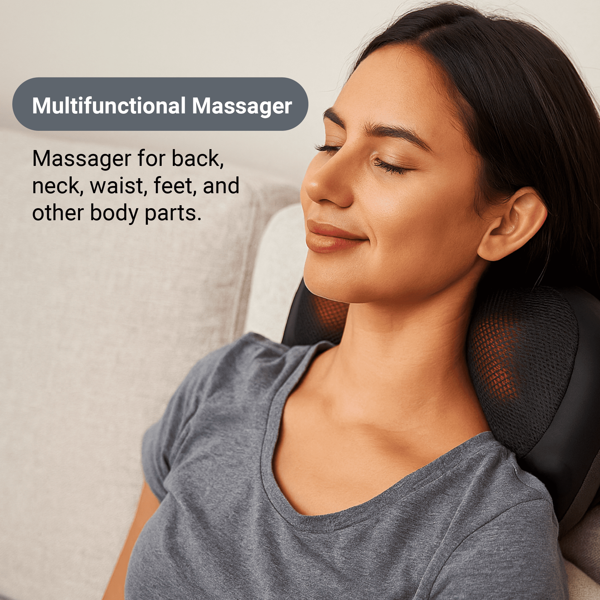 Daiwa Felicity Happy Back Day Shiatsu Neck and Back Massager with Heat, 8 Kneading Nodes, Ergonomic Hands-Free Design, Portable