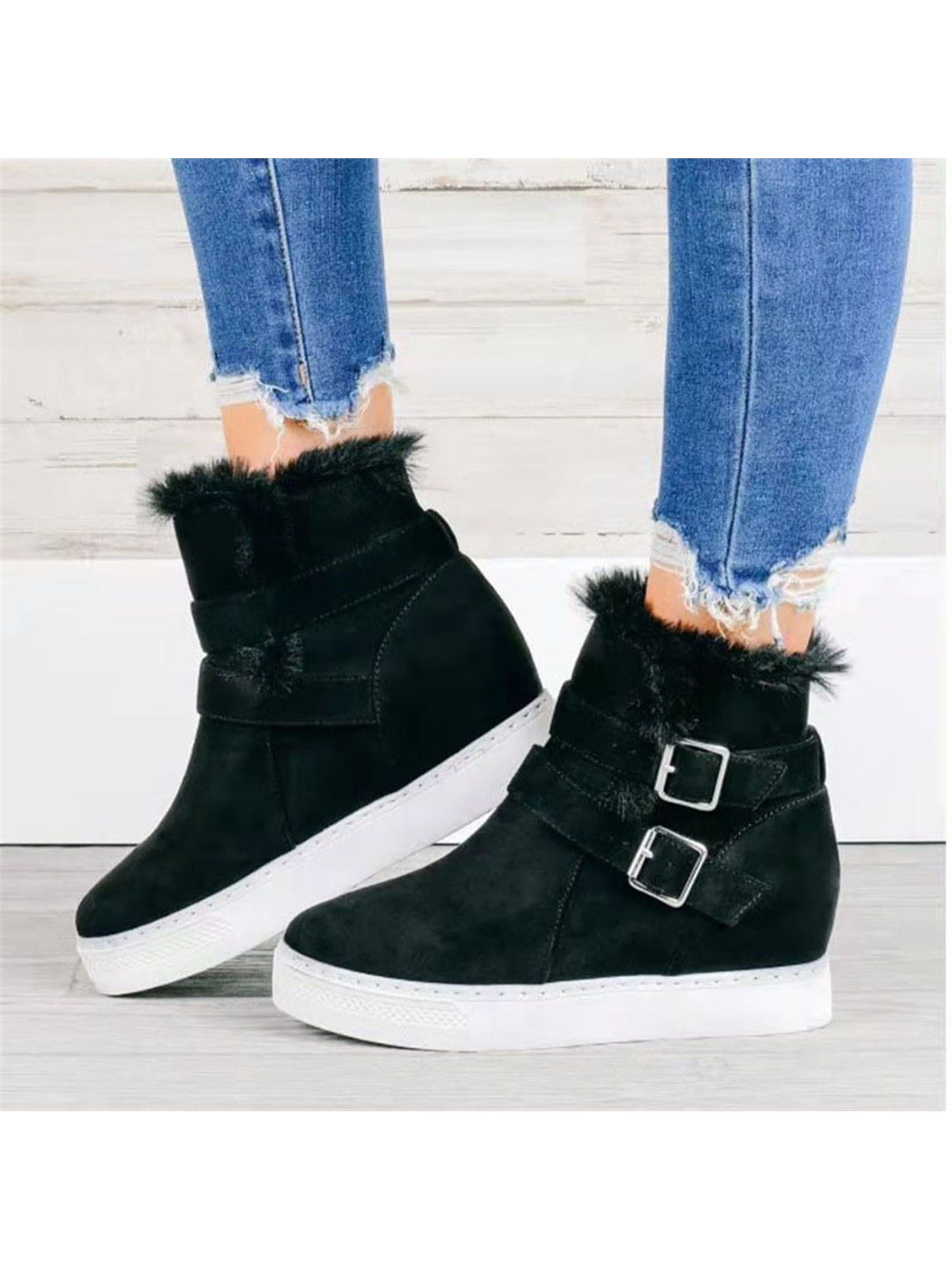 Womens Lace Up Wedge Platform Sneakers Fashion Hidden Heels Casual Buckle Shoes 