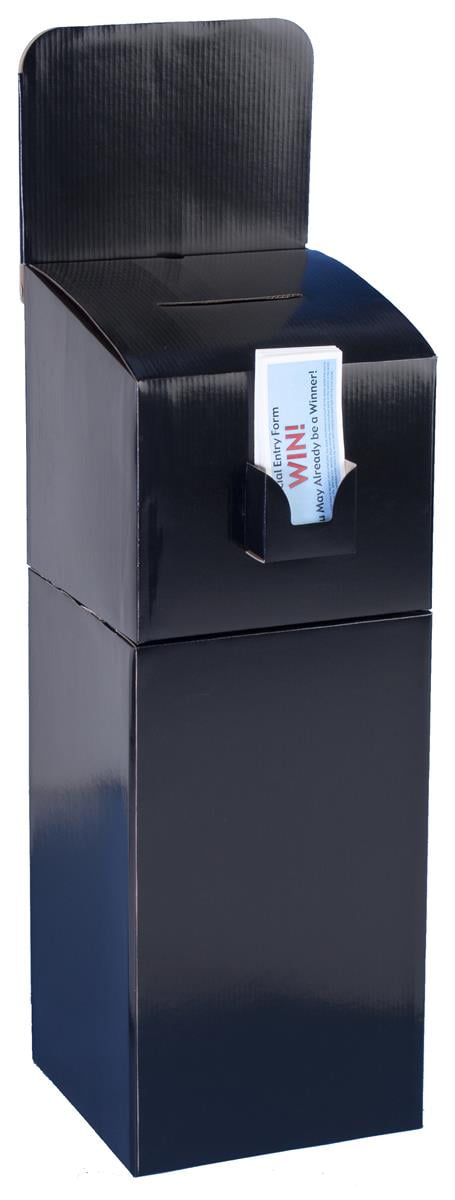 Detachable Design Also Allows for Counter Use of Comment Box Displays2go Floor-Standing Cardboard Ballot Box with Header and Brochure Pocket FPKSGB05BK Black
